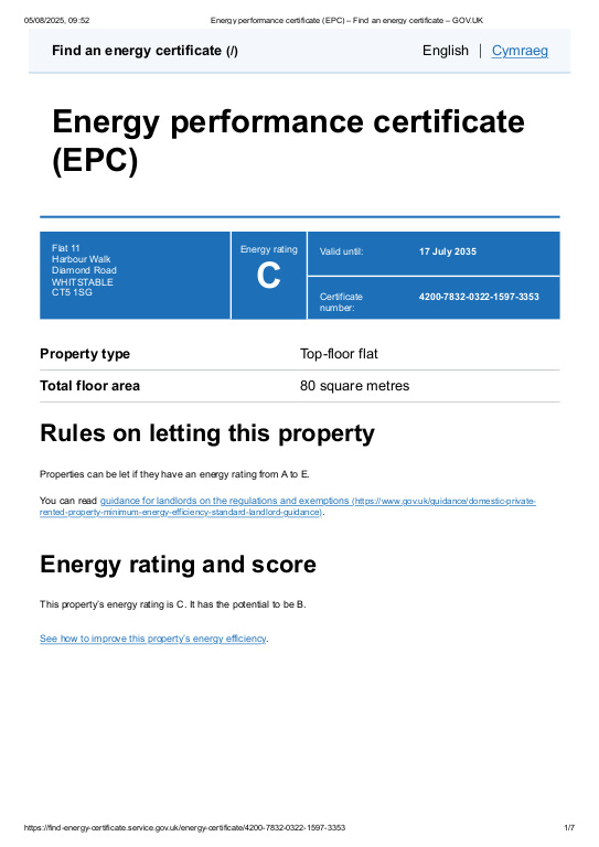 EPC Graph for Flat 11, Harbour Walk, Diamond Road, Whitstable, Kent