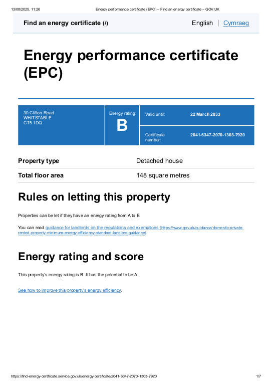 EPC Graph for Clifton Road, Whitstable